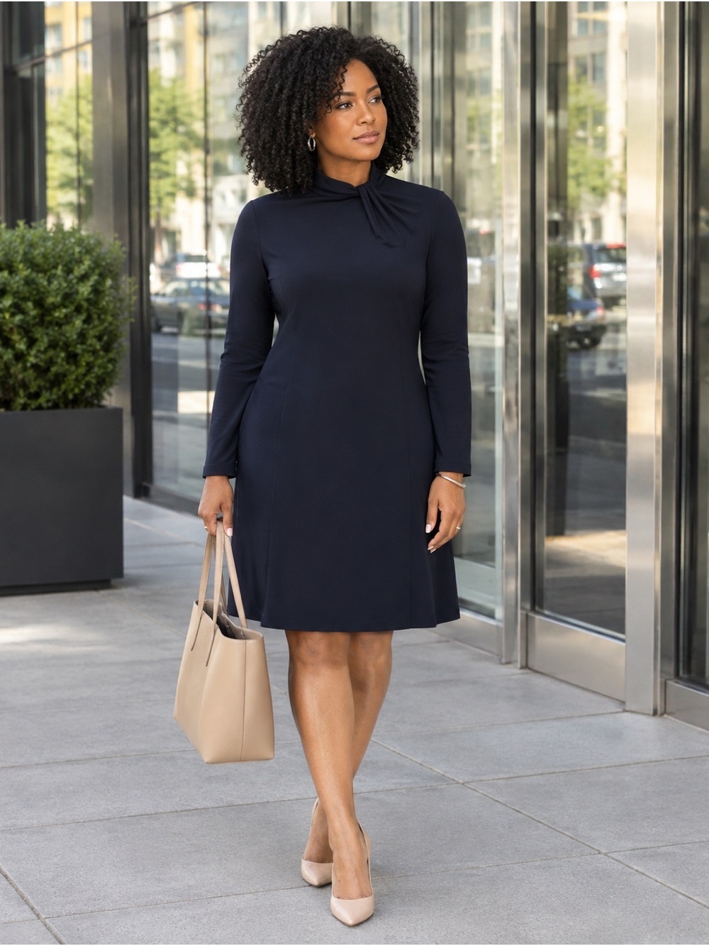 Tommy Hilfiger Navy Twist Neck Long Sleeve Dress NWT Size 16